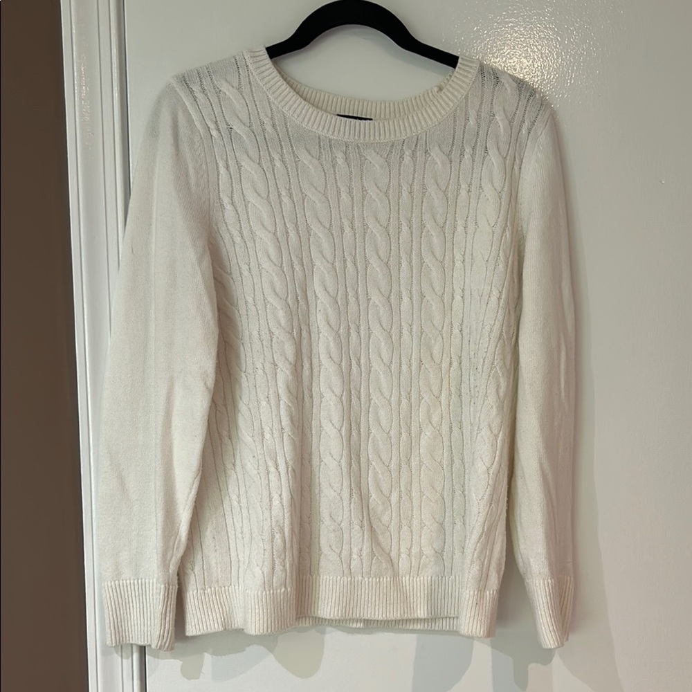 Talbots White Cable Knit Crew Neck Sweater